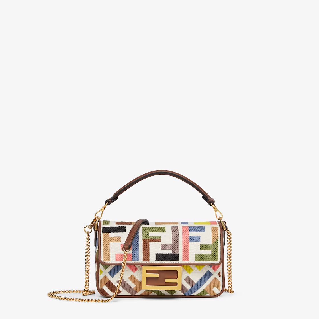 Baguette Mini Canvas Bag With Multicolor FF Embroidery - Image 1